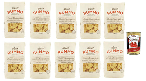 Rummo Pappardelle № 119, Pasta Lenta Lavorazione Teigwaren aus Hartweizengrieß Bronze-Zeichnung 10x 500g + Italian Gourmet polpa 400g