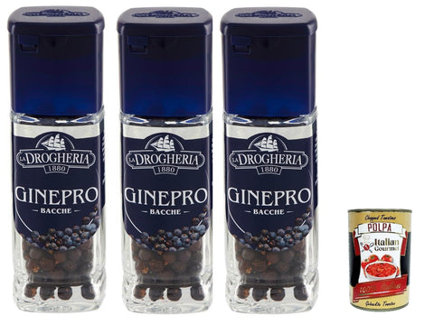 La Drogheria, Bacche Di Ginepro, Wacholderbeeren, säuerlicher und kräftiger Geschmack, für Fleisch- und Wildgerichte 3x 35g + Italian Gourmet polpa 400g