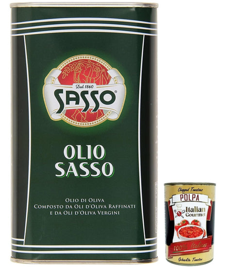 Sasso Olio Extra vergine D'oliva Natives Olive Olivenöl 1 Lt 100% Italienisch, Extra virgin oil + Italian Gourmet polpa 400g