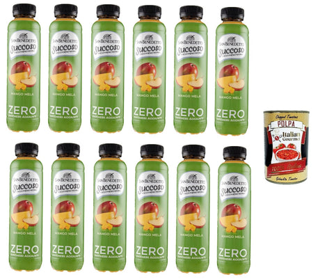 San Benedetto Succoso Zero Mango e Mela PET 12x 40cl, PET Mango und Apfel ohne zucker Fruchtsaft saft, Mango and apple juice sugar free + Italian Gourmet polpa 400g