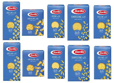 TESTPAKET Pasta Barilla italienisch (10 x 500g) 5 Arten von Nudeln kleine Nudeln (Risoni-Stelline-Farfalline-Anellini-Tempestine)