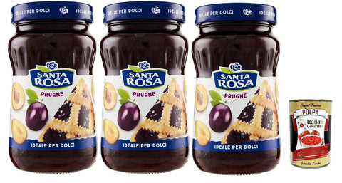 Santa Rosa, Confettura di Prugne, Pflaume marmelade Brotaufstrich, plum jam, ideal für Desserts und Kuchen 3x 600g + Italian Gourmet polpa 400g