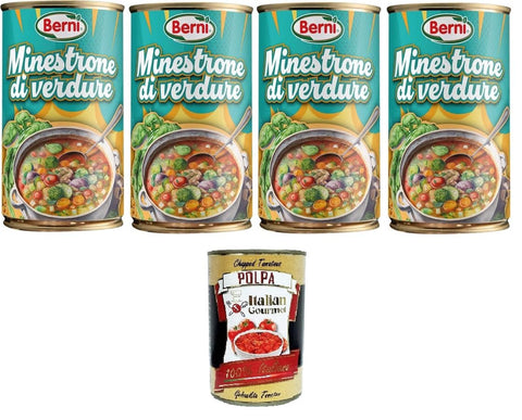 Berni Minestrone di Verdure. Sano,Gustosto, Leggero Gemüse-Minestrone. Gesund, lecker, leicht 4x420gr + Italian Gourmet polpa 400g