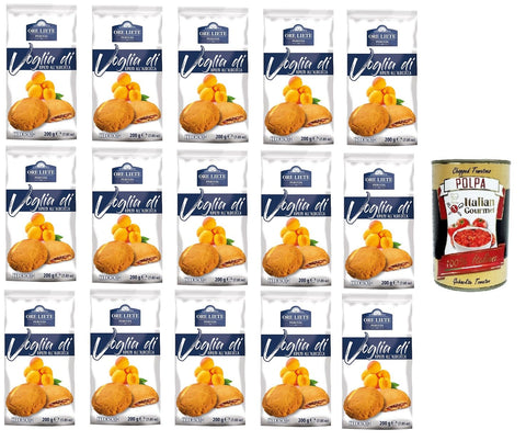 Ore Liete Perugia- Voglia Di Biscotti di frolla ripieni di Albicocca Lust auf mit Aprikosen gefüllte Mürbeteigkekse 15x200gr+ Italian Gourmet polpa 400g