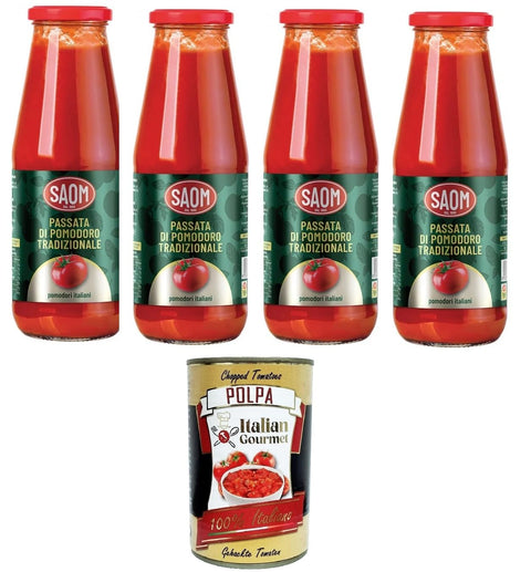 Saom Passata di Pomodoro Tradizionale Classica 680gr in Vetro Traditional Classic Tomatenpüree 680gr im Glas 4x680gr+ Italian Gourmet polpa 400g