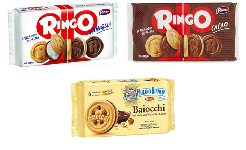 Testpaket Mulino Bianco Baiocchi Pavesi Ringo Cacao e Vaniglia Kekse Biscuits Cookies 3 Stücke