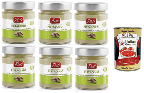 Pistì Crema Spalmabile al Pistacchio con "Pistacchio Verde di Bronte Dop" Pistazien-Aufstrichcreme mit „Grünen Pistazien von Bronte Dop“ 6x200gr + Italian Gourmet polpa 400g