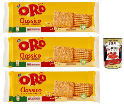 Oro Saiwa Biscotti Classici, Italienische klassische Kekse zum Frühstück, 100% italienischer Weizen, 3x 500 g + italian Gourmet polpa 400g