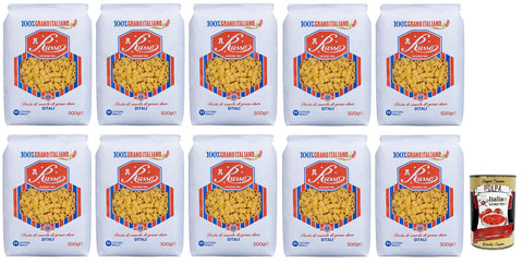 10x Russo Ditali N°11 Hartweizengrieß Pasta,100% Italienischer Weizen,500g-Packung + Italian Gourmet Polpa di Pomodoro 400g Dose
