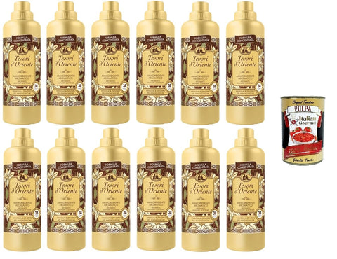 Tesori d'Oriente – Konzentrierter Weichspüler Vanille und Madagaskar-Ingwer,38 Wäschen, Mit wertvollen Mikrokapseln für weiche und duftende Kleidungsstücke, 12x760 ml+ Italian Gourmet polpa 400g