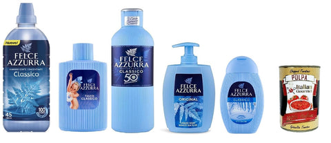 Paglieri Felce Azzurra Weichspüler Badezimmer Talkum Set Duft Classico 5 Stück + Italian Gourmet polpa 400g