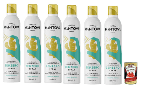 SPRAYLEGGERO Natives Olivenöl Extra Aromatisiert mit Ingwer 6x 200 ml - durch die Praktische Sprühflasche Können Sie bis zu 90% des Öls Einsparen + Italian Gourmet polpa 400g
