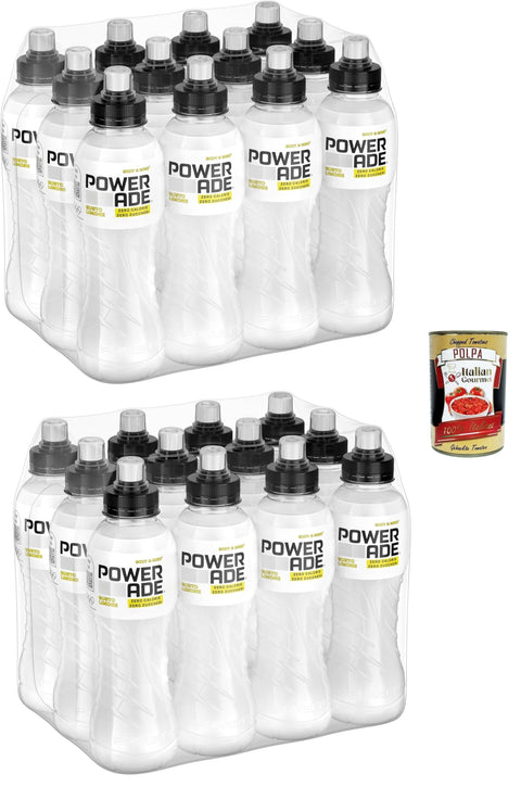 Powerade Active Water Zitrone-Limette - kalorienfreies, zuckerfreies Erfrischungsgetränk mit Vitamin B3 und B6 - Sportgetränk mit Mikronährstoffen Flaschen (24 x 500 ml) + Italian Gourmet polpa 400g
