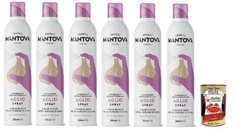 SPRAYLEGGERO Natives Olivenöl Extra Aromatisiert mit Knoblauch 6x 200 ml - durch die Praktische Sprühflasche Können Sie bis zu 90% des Öls Einsparen + Italian Gourmet polpa 400g