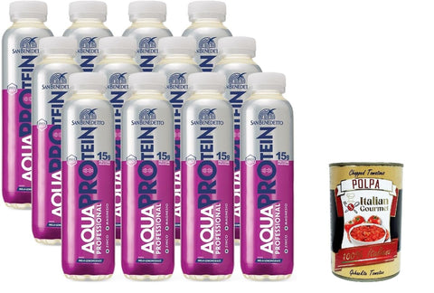 San Benedetto Acqua Protein Wasser, Zitronengras -Apfelproteingetränk,Alkoholfreies Getränk, Einweg-PET-Flasche 12x 400ml + Italian Gourmet polpa 400g