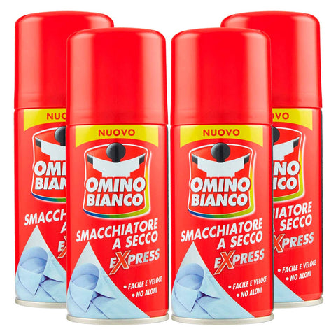 Omino Bianco - Spezielles Produkt zum Entfernen von hartnäckigen Flecken, Trockenflecken-Spray, sofortige Wirkung, ohne Streifen, 4 Flaschen x 125 ml