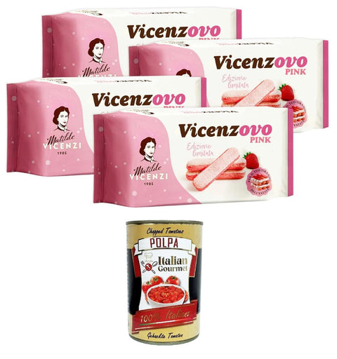 Vicenzi Vicenzovo Pink Savoiardi alla Fragola, Rosa Erdbeere Savoiardi, limitierte Auflage, 4x200 g+ Italian Gourmet polpa 400gr