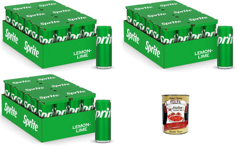 Sprite Zitronen-Limetten-Geschmack, geringer Zuckergehalt, natürlich erfrischender Geschmack, prickelndes alkoholfreies Getränk-72 Dosen à 330 ml, + Italian Gourmet polpa 400g