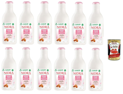 Nidra Bagnolatte Delicato Duschgel Hilft, die Haut mit Feuchtigkeit zu versorgen und zu reinigen mit Milchproteine und Mandelmilch 12x 750ml + Italian Gourmet polpa 400g