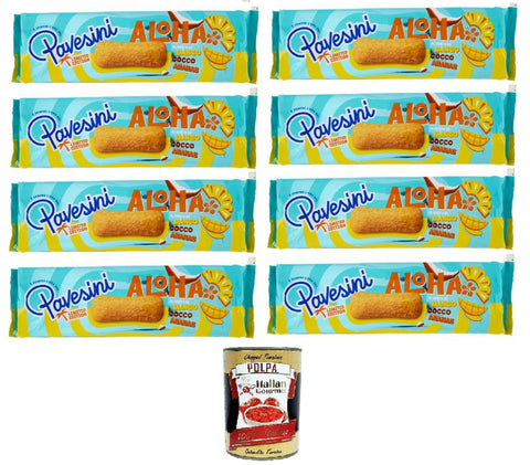 Pavesi Pavesini Aloha Snack Kekse mit Mango-Kokos-Ananas-Geschmack, limitierte Auflage, 8 x 200 g+ Italian Gourmet polpa 400g