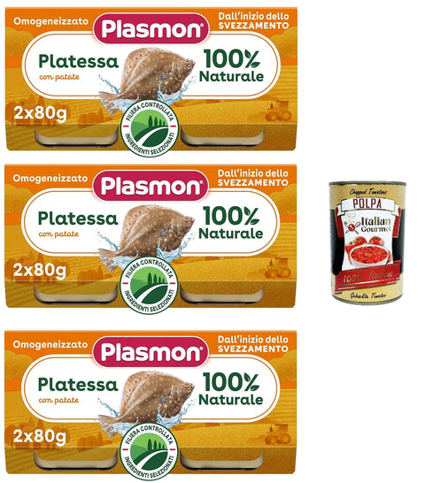 Plasmon Pesce Platessa con Patate, 3x (2x 80g) , Mit ausgewählten Zutaten, 100% natürlich, Ohne Stärken und Salz hinzugefügt + Italian Gourmet polpa 400g