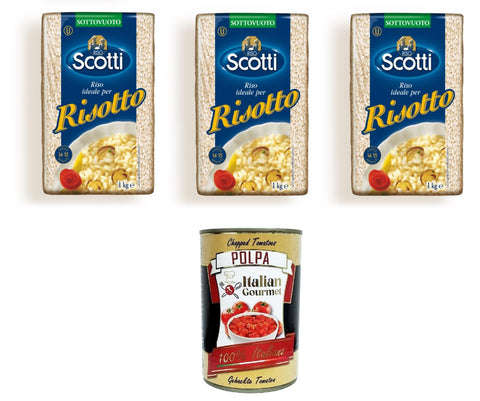 RIso Scotti- Idealer Reis für Risotto 3x 1000gr + Italian Gourmet polpa 400g