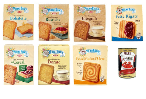 Testpaket Mulino Bianco Fette biscottate 7x 315g Zwieback Kekse + Italian Gourmet polpa 400g