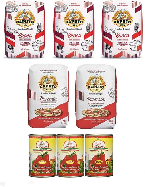 Testpaket Caputo Pizzeria Pizzamehl Mehl ( 2 x 1Kg ) + Caputo Cuoco Pizzamehl Mehl ( 3 x 1Kg ) + Zia Rosa DOP Pomodoro San Marzano Tomate aus Kampanien Dose von 400g 3x 400g