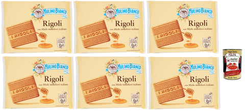 Mulino Bianco Rigoli Biscotti con Miele Millefiori Italiano, Kekse mit italienischem Millefiori-Honig, biscuits cookies, 6x 800 g + Italian Gourmet polpa 400g