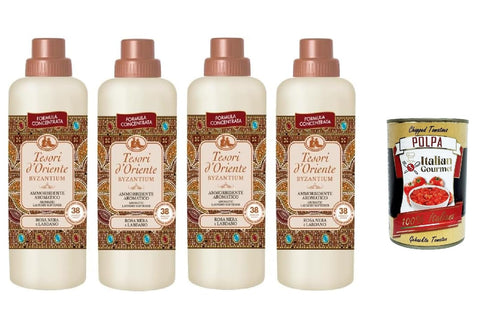 Tesori d’Oriente AMMORBIDENTE BYZANTIUM Rosa Nera e Labdano, Konzentrierter Weichspüler Schwarze Rose und Labdanum, 38 Wäschen, 4x 760ml + Italian Gourmet polpa 400g
