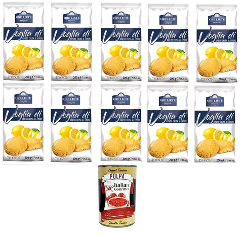 Ore Liete Perugia- Voglia Di Biscotti di frolla ripieni di Crema Limone Lust auf Mürbeteigkekse gefüllt mit Zitronencreme 10x200gr+ Italian Gourmet polpa 400g