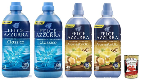 Testpaket Felce Azzurra Fabric Softener Concentrate, Distinctive Fragrance, Soft 41 Washes, 4 x 900 ml + Italian Gourmet Polpa 400 g