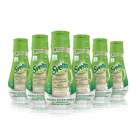 Svelto Geschirrspülgel All-in-1 Powered by Nature, 6 Stück à 36 Waschgänge, Geschirrspülmittel mit Inhaltsstoffen natürlichen Ursprungs, wirksam bei kurzen Zyklen wirksam, 100% recycelter Kunststoff,