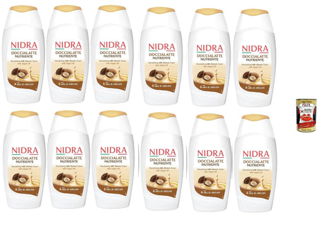 Nidra Doccialatte Nutriente - Duschgel Hilft, die Haut mit Feuchtigkeit zu versorgen und zu reinigen mit Milchproteine und Arganöl 12x 250ml + Italian Gourmet polpa 400g