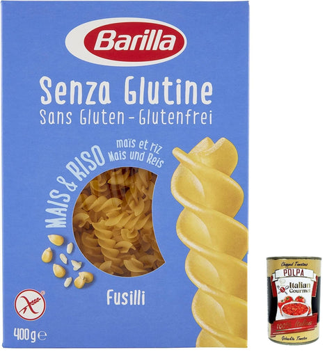 10x Barilla Fusilli 400g senza Glutine Glutenfrei pasta nudeln aus Reis und Mais + Italian Gourmet polpa 400g