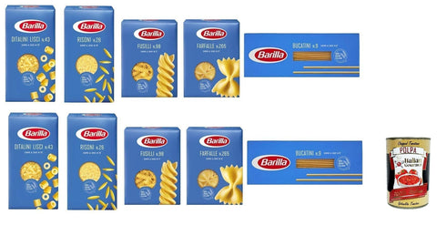 TESTPAKET Pasta Barilla italienisch ( 10 x 500g ) 5 Arten von Nudeln (Bucatini-Fusilli-Risoni-Ditalini Lisci-Farfalle) + Italian gourmet polpa 400g