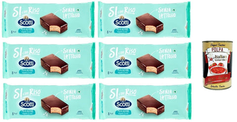 Riso Scotti Merendina Cioccolato, Snack mit Schokoladenüberzug, laktose- und milcheiweißfrei, 6x 264g, Jade Packung 8 Snacks à 33g + Italian Gourmet polpa 400g