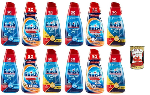Testpaket Finish Powergel Flüssigwaschmittel für die Spülmaschine, multifunktional, entfettende Wirkung, 30 Wäschen 12 x 600ml + Italian Gourmet polpa 400g