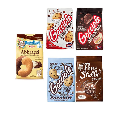 Pavesi Barilla Kekse Gocciole Testpaket Chocolate Dark Coconut biscuits + Mulino Bianco Pan di stelle Abbracci 350g