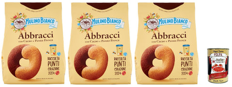 Mulino Bianco Abbracci Biscotti con Cacao e Panna Fresca, Kekse mit Kakao und frische Sahne, biscuits cookies 3x 700 g + Italian Gourmet polpa 400g