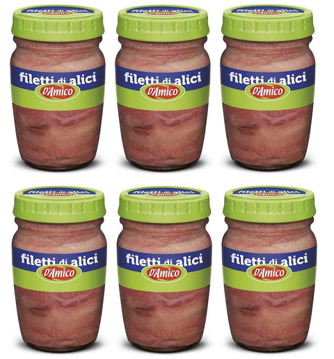 6x D'Amico Filetti di Alici Sardellenfilets in Sonnenblumenöl Sardellen 80g