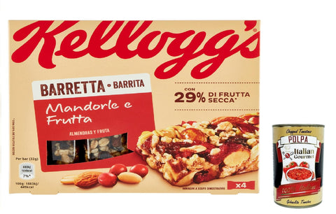 12x Barretta Kellogg’s Mandorle e Frutta, Müsliriegel mit mit Mandeln und Obst 128g + Italian Gourmet polpa 400g