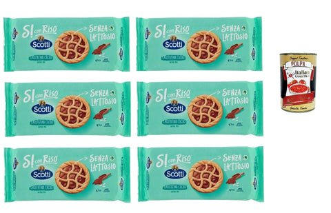 Riso Scotti Crostatina Cacao, Snack mit Kakaocreme, laktosefrei, ohne Milchproteine und ohne Spuren, 6x 144g (4x36g) + Italian Gourmet polpa 400g