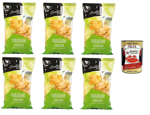 Scelto Più- Patatine classiche con olio girasole Klassische Chips mit Sonnenblumenöl 6x500gr + Italian Gourmet polpa 400g