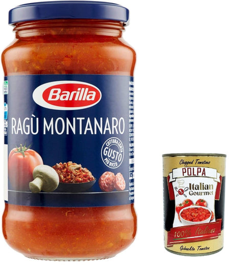 Ragù Montanaro pastasauce tomatensauce mit Wurst und Pilze 6x 400g aus italien + Italian Gourmet polpa 400g