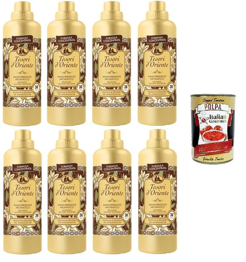 Tesori d'Oriente – Konzentrierter Weichspüler Vanille und Madagaskar-Ingwer,38 Wäschen, Mit wertvollen Mikrokapseln für weiche und duftende Kleidungsstücke, 8x760 ml+ Italian Gourmet polpa 400g