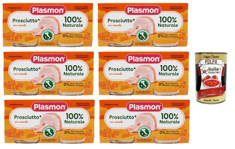 Plasmon Carne Prosciutto e cereale 6x (2x80g) Mit italienischem Fleisch, 100% natürlich, ohne Stärken und Räume hinzugefügt + Italian Gourmet polpa 400g