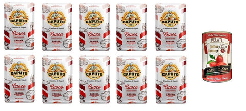 TESTPAKET Caputo Cuoco Mehl 1Kg - Karton 10 Stück + Italian Gourmet 100% italienische geschälte Tomaten dosen 1 x 400g