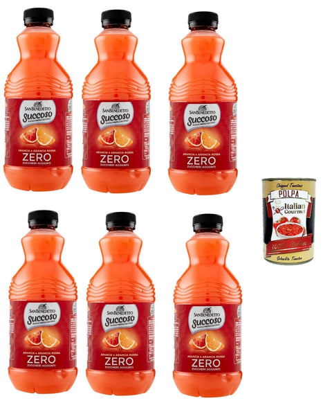 San Benedetto Succoso Zero Arancia e Arancia Rossa PET 6x 90cl, PET Orange und Blutorange ohne zucker Fruchtsaft saft, Orange juice sugar free + Italian Gourmet polpa 400g