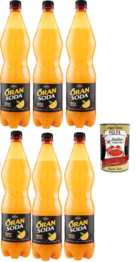 Oransoda PET 6x 1L Flasche Orange Soda Limonade soft drink, italienisch + Italian Gourmet polpa 400g